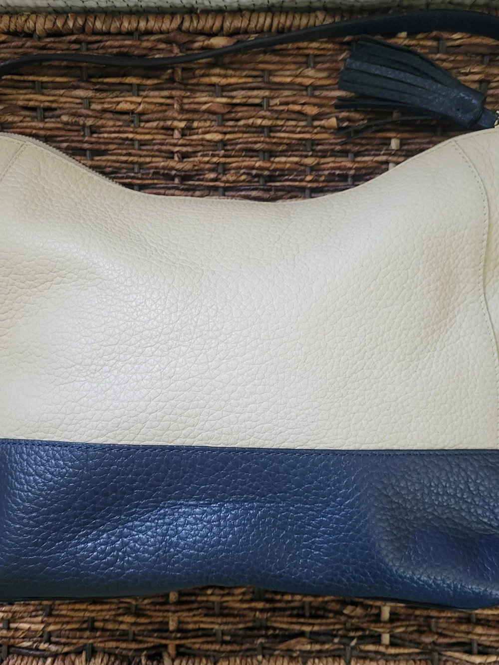 Kate Spade Two-Tone Cream and Navy Leather Shoulder Bag